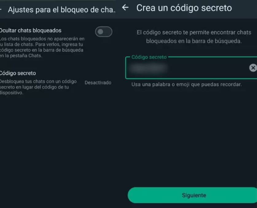 Estos pasos debes seguir para crear un código secreto. (Foto: WhatsApp)