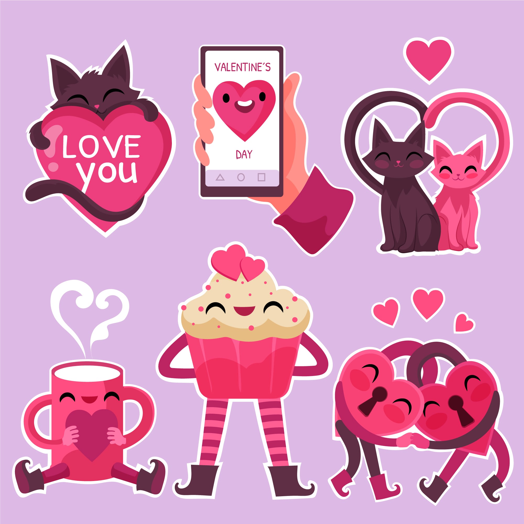 Stickers imprimibles por el Día de San Valentín. (Fuente: Freepik)