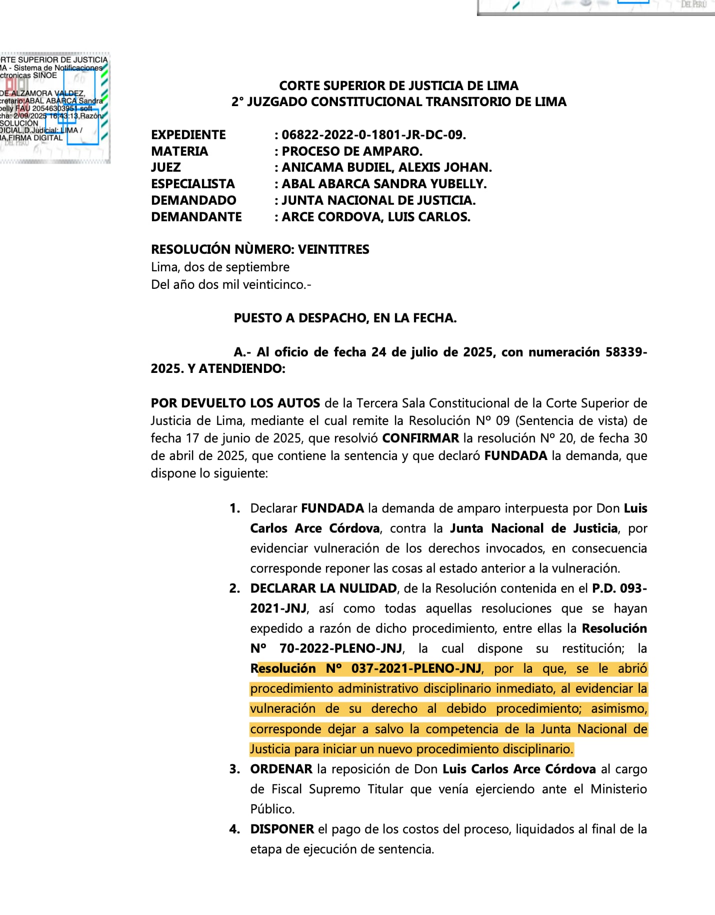 CASO LUIS ARCE CÓRDOVA
