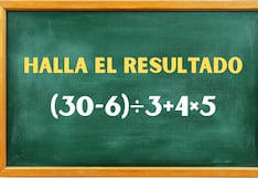 Un usuario con buena agilidad mental desarrolla esta ecuación en 8 segundos: ¿cuál es la respuesta de (30−6)÷3+4×5?