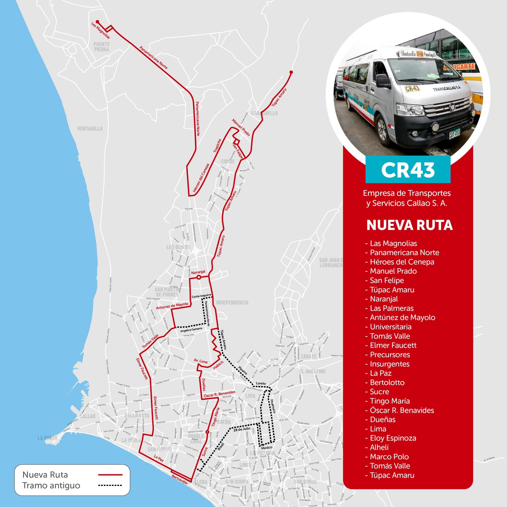 Nueva ruta de las combis de Transportes y Servicios Callao. Foto: ATU