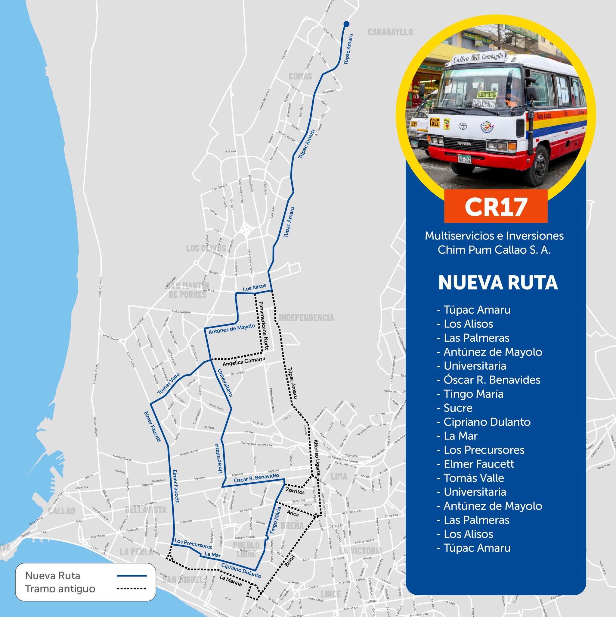 Nueva ruta de las combis de Chim Pum Callao. Foto: ATU