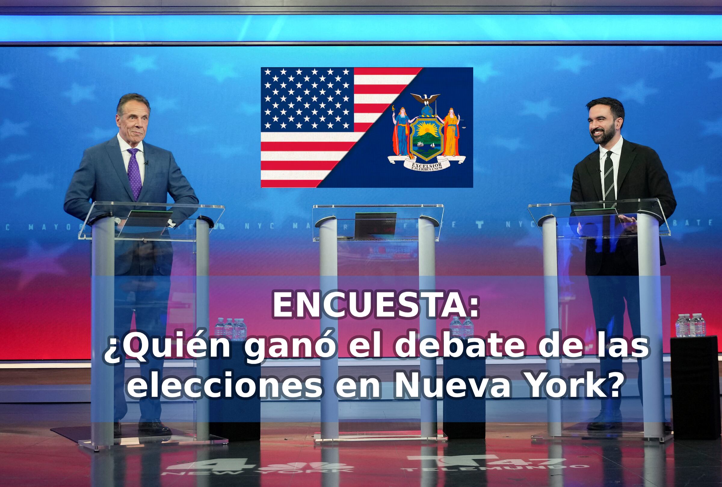 NUEVA YORK (ESTADOS UNIDOS), 22/10/2025.- .Nueva York debate su futuro: este miércoles 22 de octubre, los aspirantes Cuomo, Mamdani y Sliwa exponen sus propuestas en un evento televisado esencial para el voto ciudadano. Foto de Angelina Katsanis para AFP y Pool