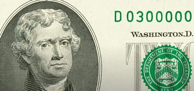 ¿En cuánto se puede vender un billete de 2 dólares con Gutter Fold Error?