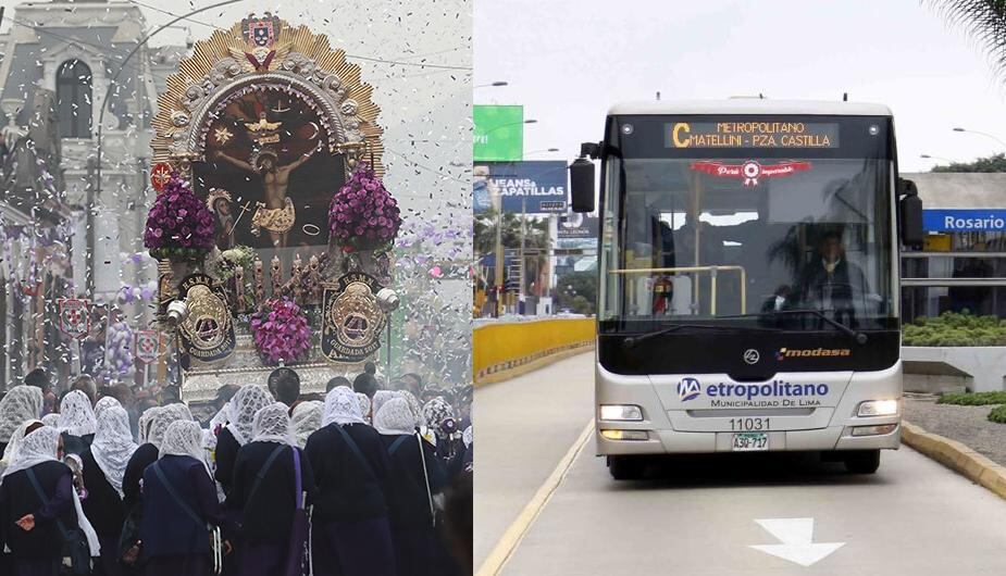 Cuarto recorrido del Señor de los Milagros: opciones de transporte público para el 28 de octubre. (Foto: El Comercio/ Protransporte)