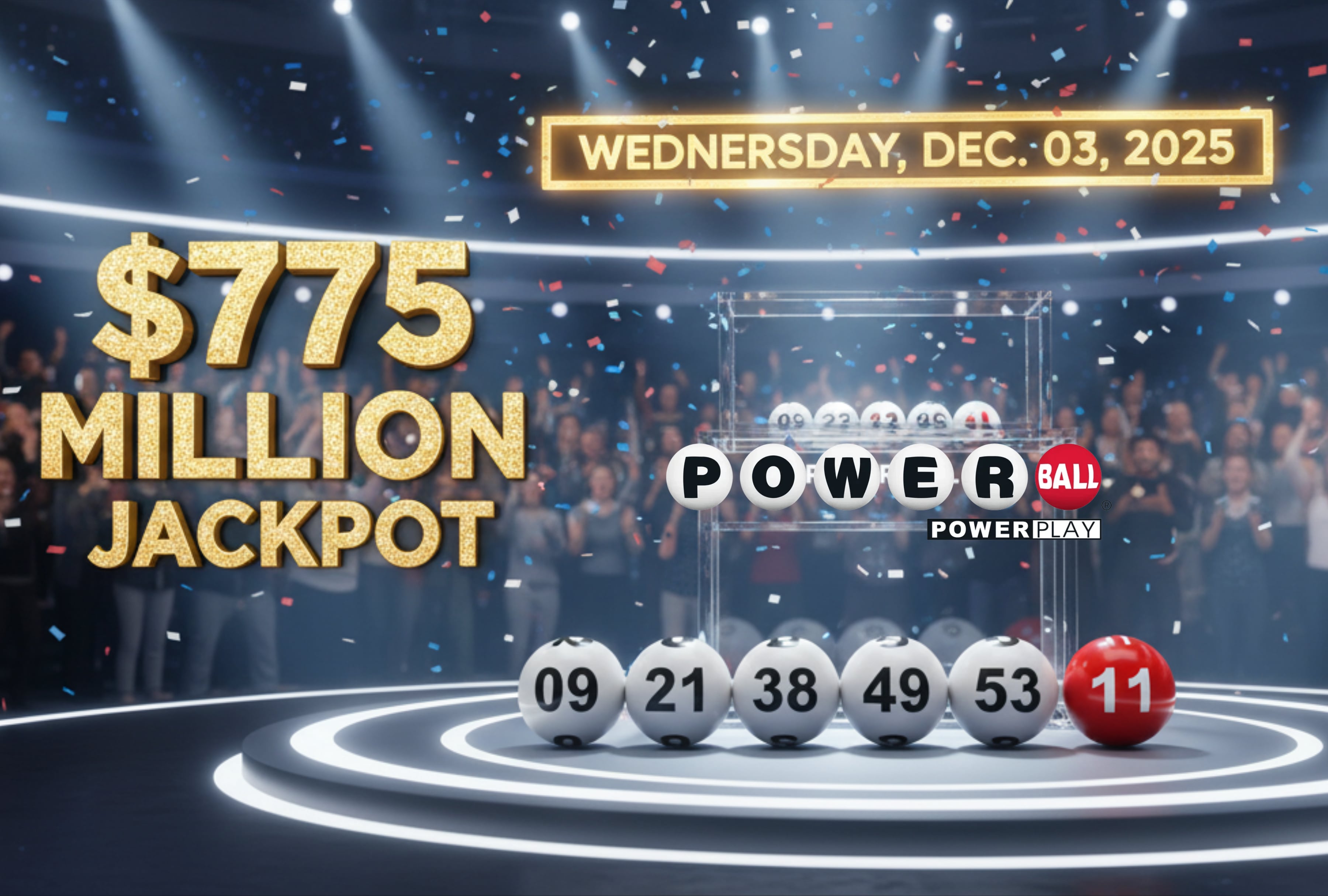 Mira los resultados del Powerball del 03 de diciembre de 2025. Conoce los números ganadores del jackpot con premio mayor de 775 millones y toda la información del sorteo. | Crédito: Imagen creada por El Comercio MAG usando la IA de Gemini / Composición GEC