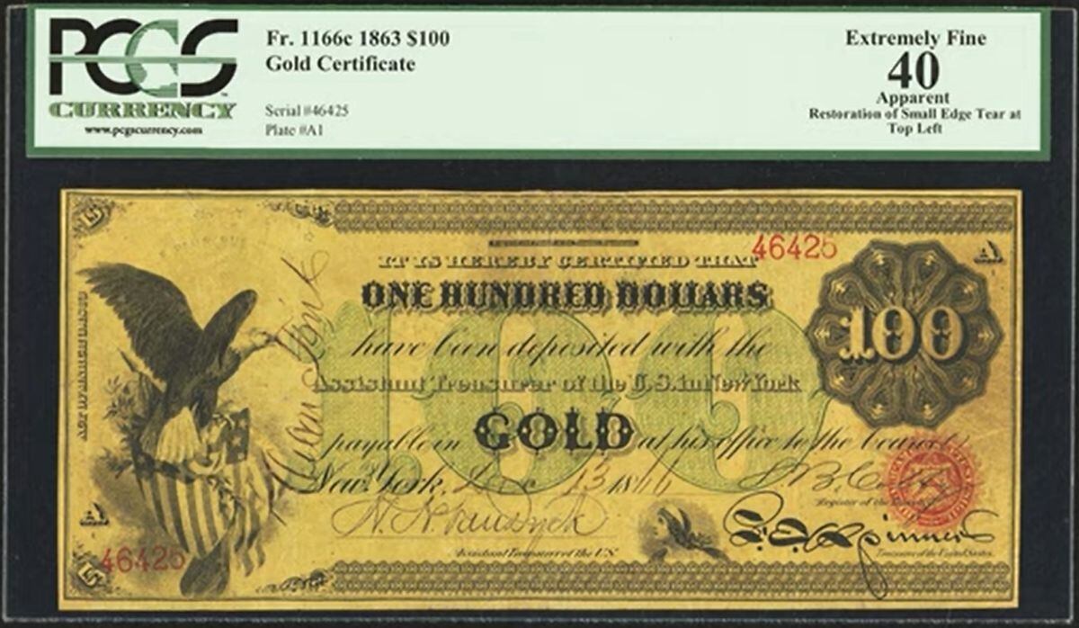 El anverso de un certificados de oro de US$100 (Foto: PCGS / CoinWeek)