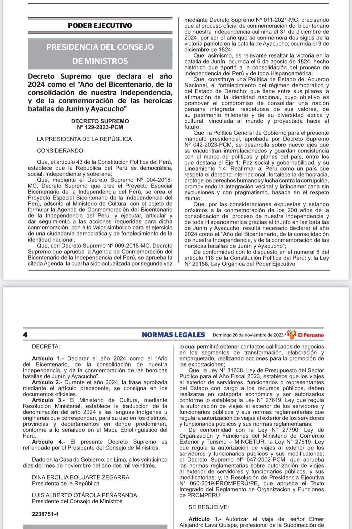 Decreto Supremo 129-2023-PCM.