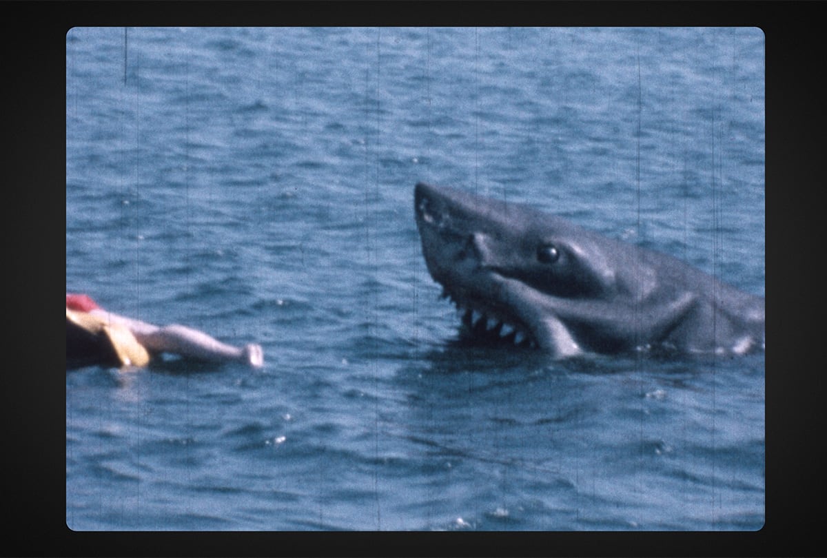 "Tiburón" ("Jaws"), 1975, imagen del tiburón máquina construído para la película.