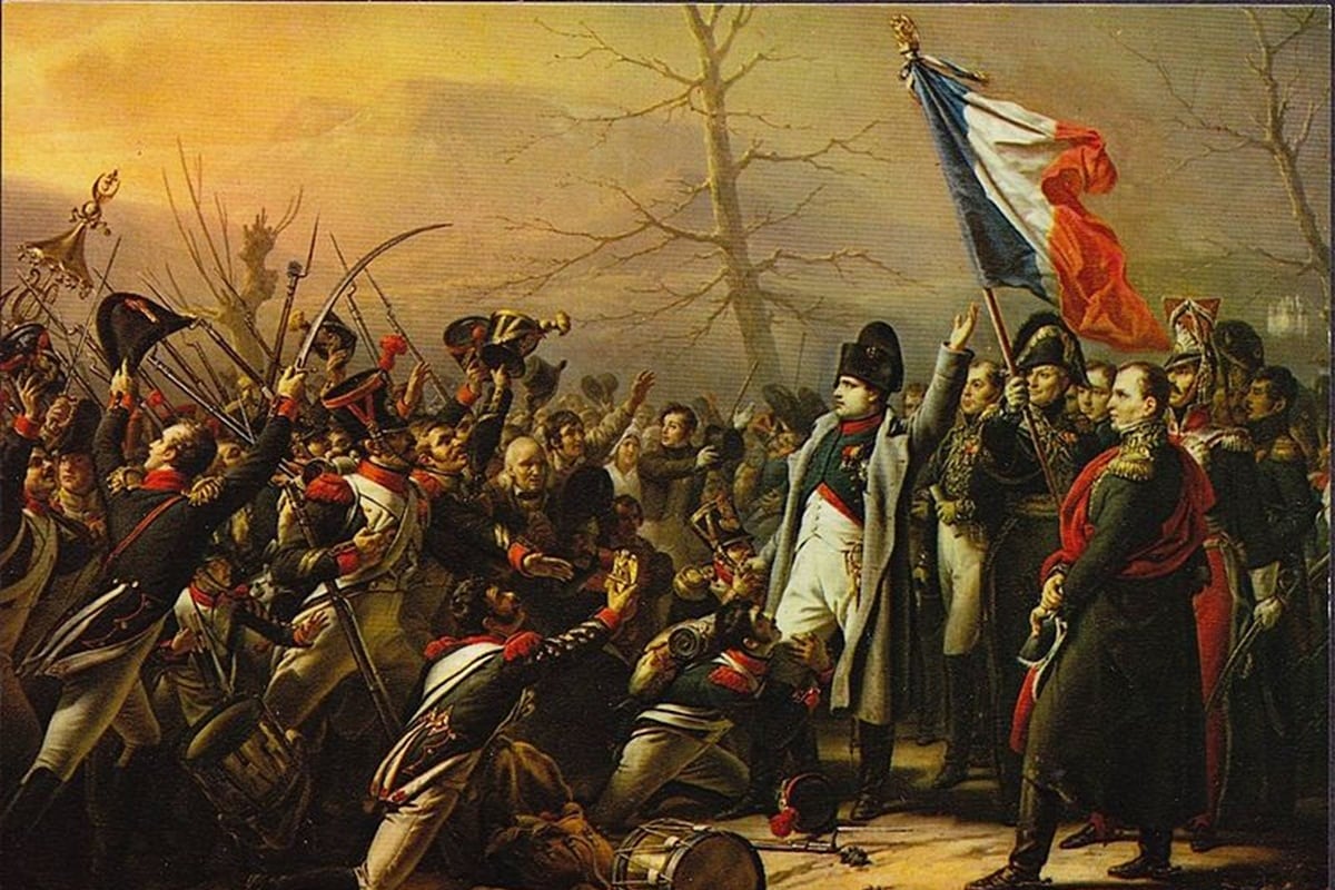Napoleón regresa de la isla de Elba tras la batalla de Waterloo. (Pintura de Charles de Steuben)