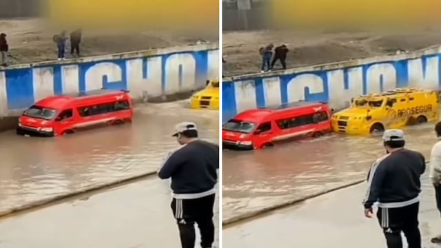 Camión de caudales rescató a combi llena de pasajeros varada en un aniego en VES