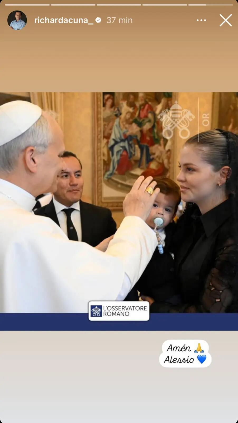 El Papa León XIV bendijo al hijo de Brunella Horna y Richard Acuña | Foto: Instagram