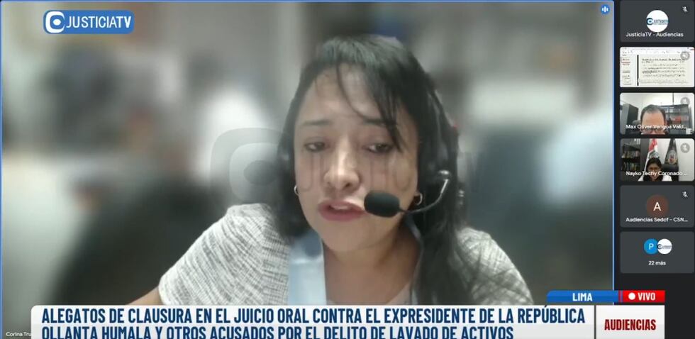 Corina Trujillo, abogada de la procuraduría contra el lavado de activos, durante su alegato final en el juicio de Ollanta Humala y Nadine Heredia
