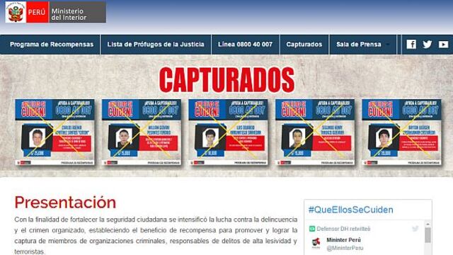 Mininter crea portal web con información de "Los más buscados"