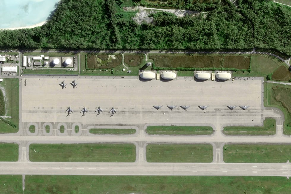 Zelensky says Russian satellites photographed Diego Garcia and other US bases. 1 US B-2 bomber aircraft on the runway of the US military base in Mauritius, on the island of Diego Garcia, on April 2, 2025. (Handout / Planet Labs / AFP)