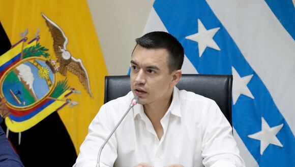 El presidente de Ecuador, Daniel Noboa, hablando durante una conferencia de prensa sobre seguridad en Samborondon, Ecuador, el 15 de diciembre de 2023. (Foto de Jonathan MIRANDA / Presidencia de Ecuador / AFP)