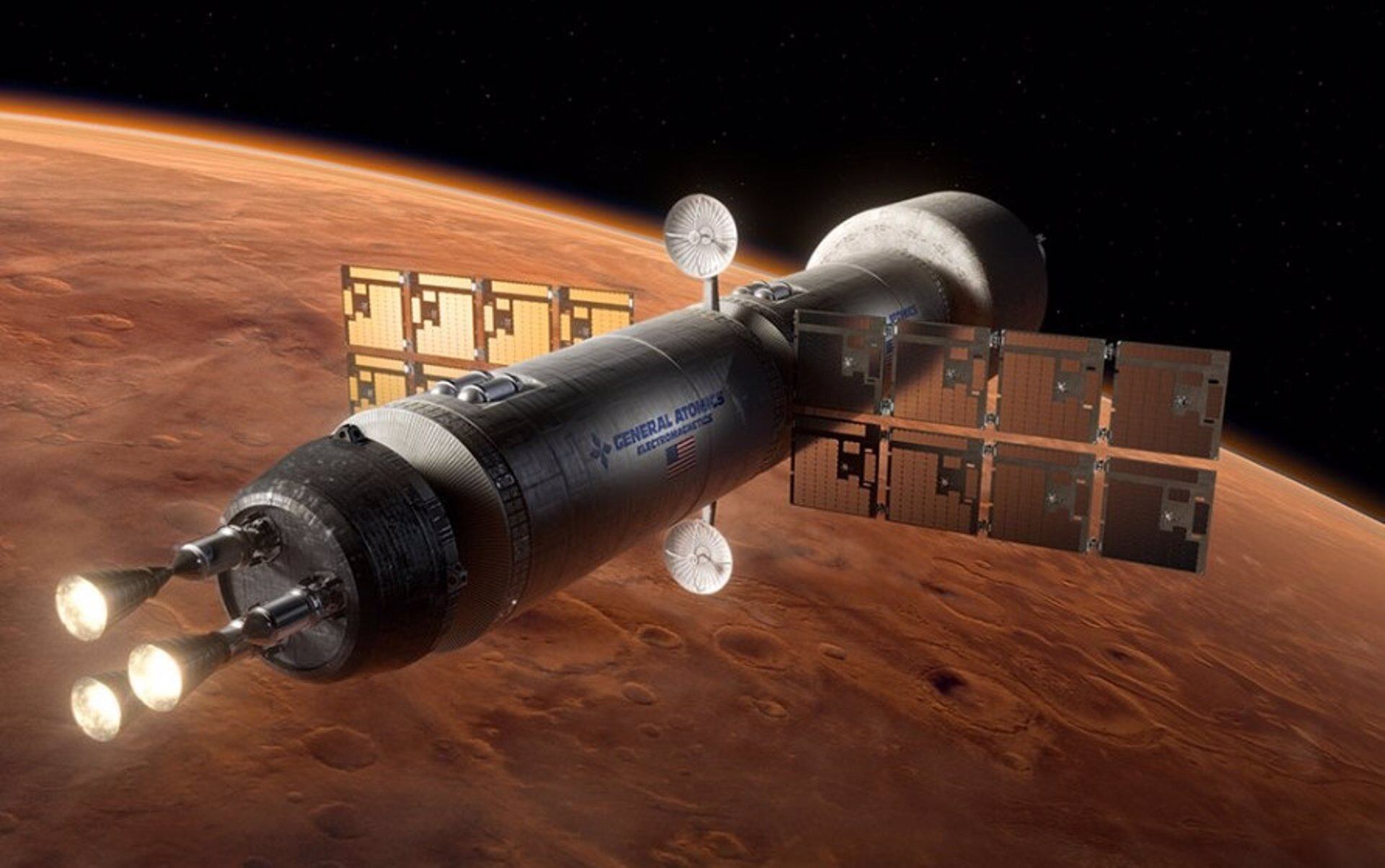 Concepto de misión espacial con propulsión nuclear en órbita de Marte.