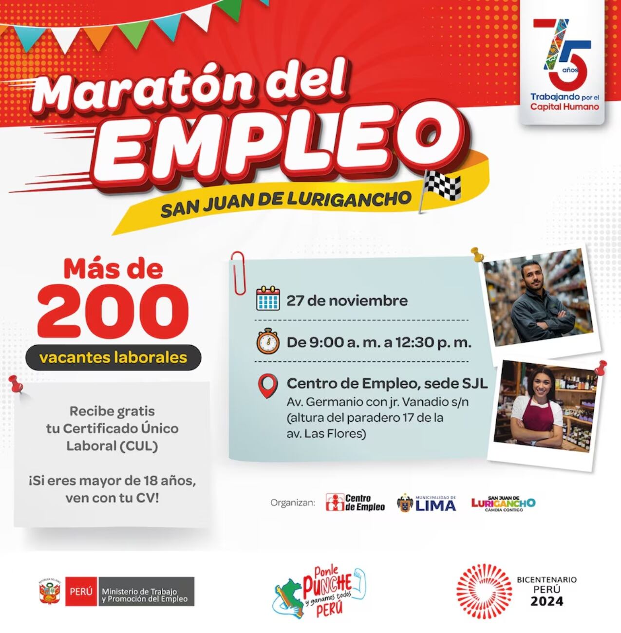 El MTPE anunció que los días 26, 27 y 29 de noviembre llevarán a cabo diversas ferias laborales en Puente Piedra, San Juan de Lurigancho y Pachacámac. Foto: Ministerio de Trabajo