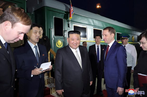 North Korean leader Kim Jong-un arrives at Khasan railway station in the Primorye region at the start of his official visit to Russia on September 12, 2023.  (Photo Manual / Ministry of Environment of Russia / AFP)