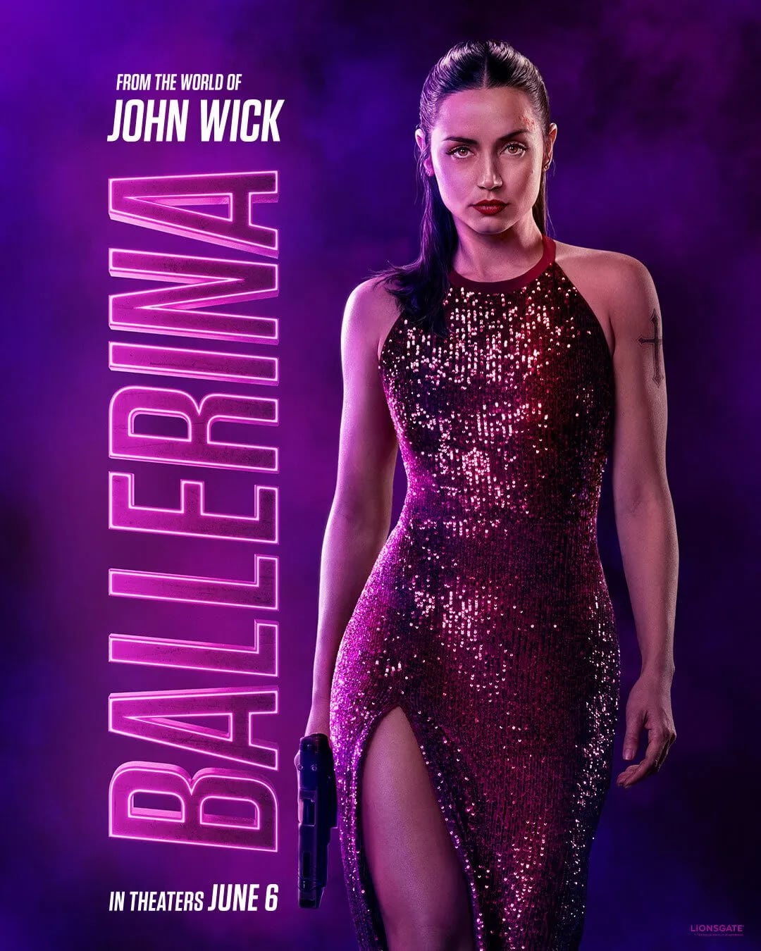 Ana de Armas como Eve Macarro en el póster individual de su personaje en la película “From the World of John Wick: Ballerina” (Foto: Lionsgate)