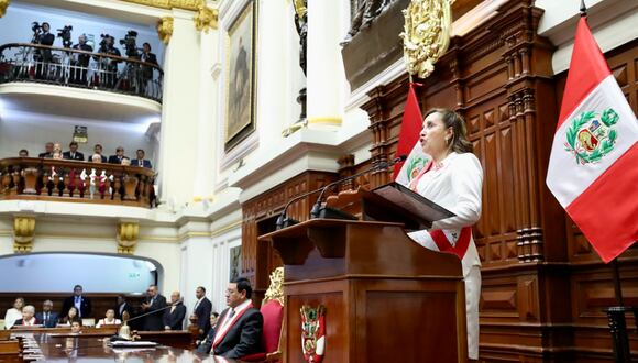 Dina Boluarte durante su mensaje a la nación. (Foto: Gobierno del Perú)