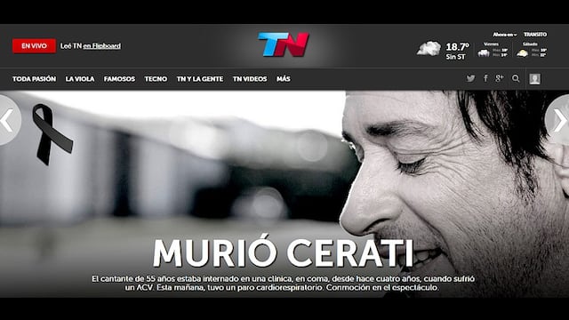 Murió Gustavo Cerati: así informó la prensa argentina