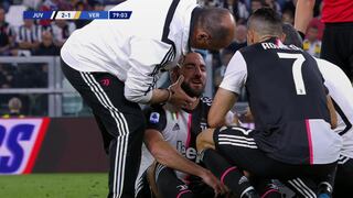 Juventus vs. Hellas Verona: Higuaín recibió un fuerte golpe en la nariz que preocupó a Cristiano | VIDEO