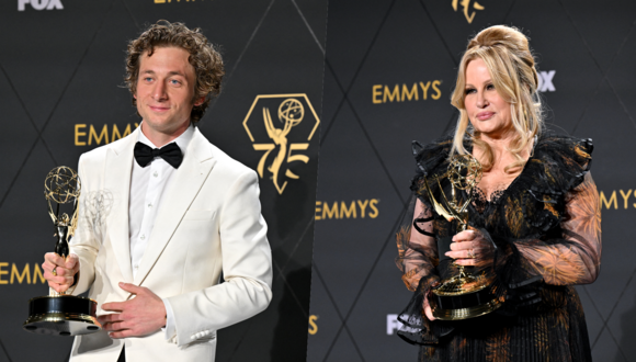 Jeremy Allen White (The Bear) y Jennifer Coolidge (The White Lotus) ganaron un Premio Emmy 2023 (Foto: AFP)