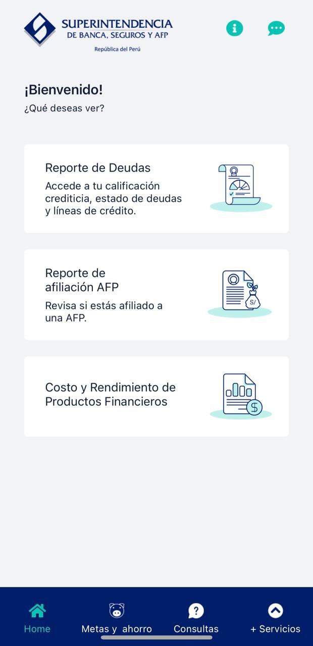 Página de inicio de la app de la SBS.