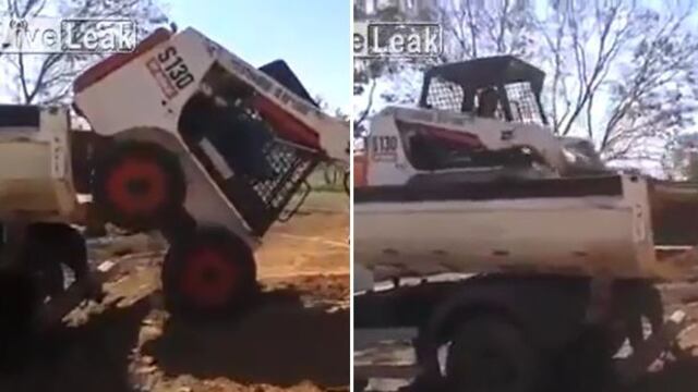 No necesita ayuda para subir una excavadora a un camión [VIDEO]