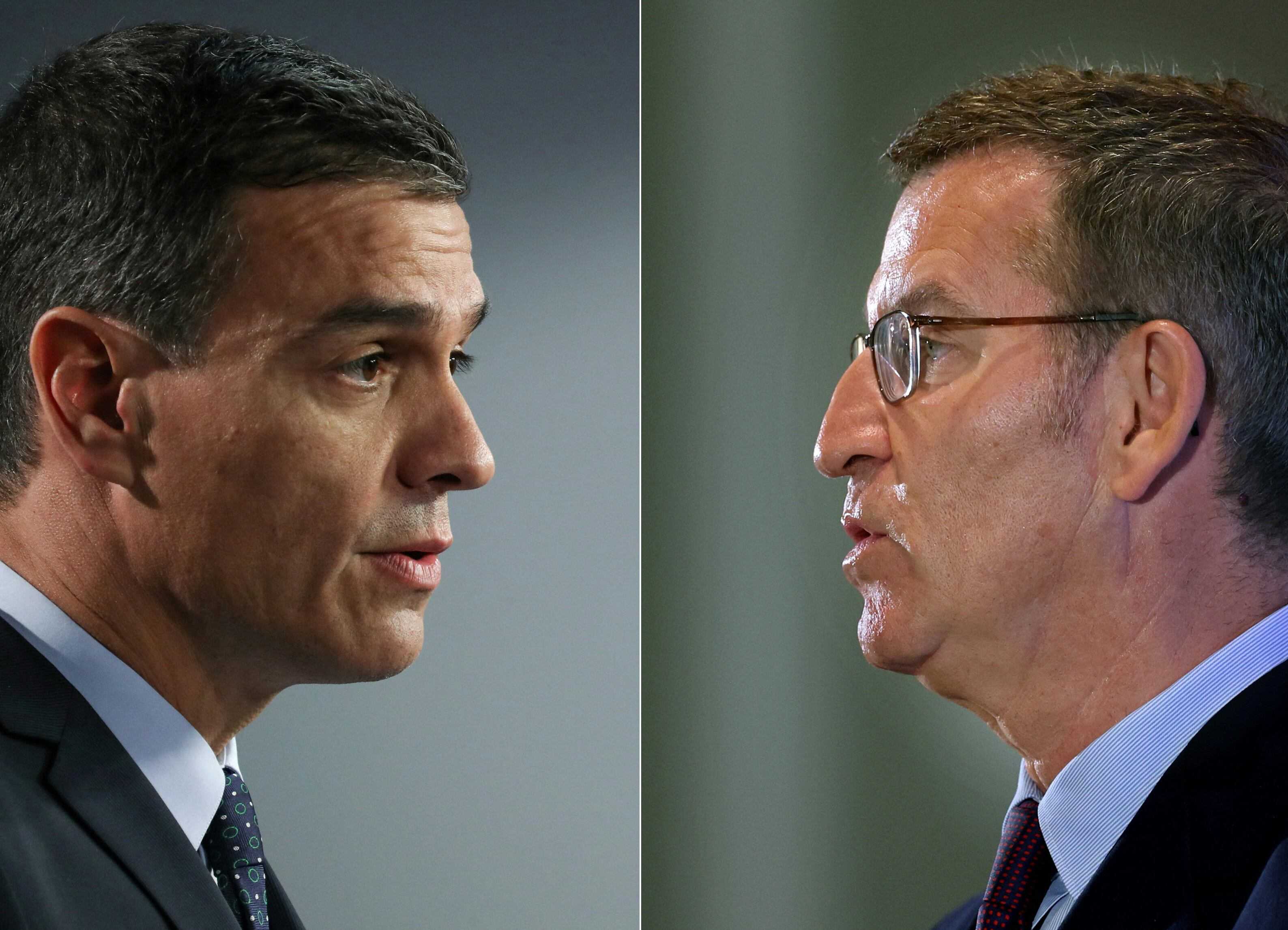 Sánchez y Núñez Feijóo son los líderes de los principales partidos de España. (Foto: AFP)