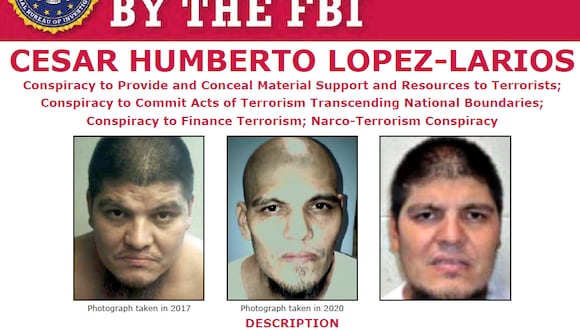 César Humberto López-Larios es buscado por su presunta participación en la dirección de la actividad de la MS-13 en Estados Unidos, México y El Salvador. (Foto: FBI)