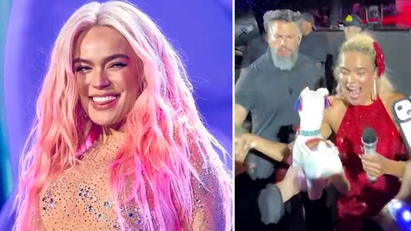 La reacción de Karol G al recibir obsequio de fanática en concierto