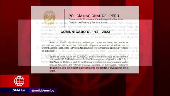 PNP emite comunicado tras escándalo de policías