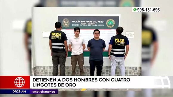 Detienen a dos hombres con cuatro lingotes de oro