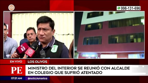 Alcalde de Los Olivos visita colegio que sufrió atentado
