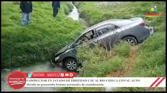 Chofer ebrio cae con su auto al río Chilca