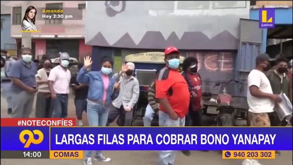 Comas: Largas filas para cobrar Bono Yanapay