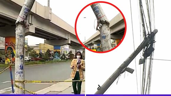 Poste apunto de caer en San Juan de Miraflores