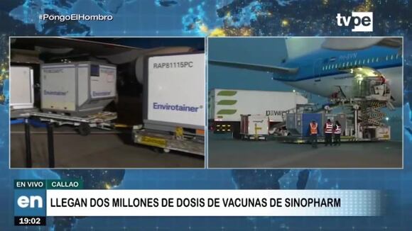 COVID-19: llegó al Perú nuevo lote de 2 millones de dosis de la vacuna de Sinopharm