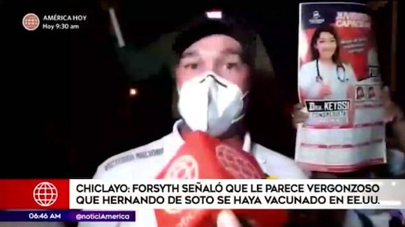 Forsyth: "Me parece vergonzoso que De Soto se vacune con el pretexto de que tiene que hacer campaña"