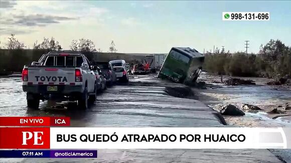 Ica: bus quedó atrapado en Huaico