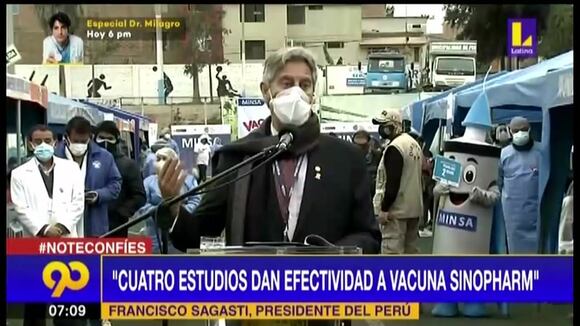 Presidente Sagasti: "Cuatro estudios dan efectividad a vacuna Sinopharm"