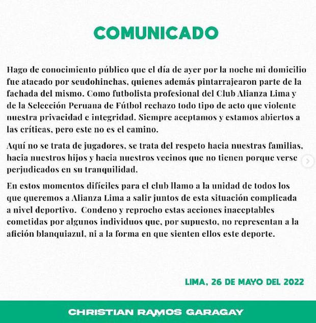 El comunicado de Christian Ramos.