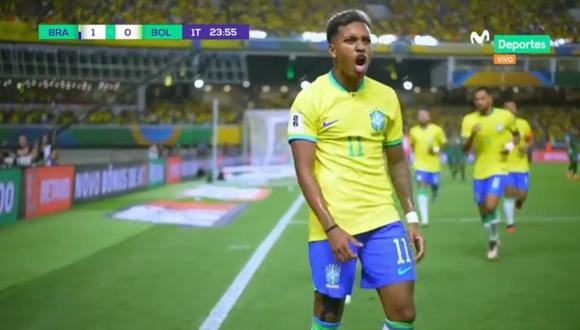 Brasil vs. Bolivia: Rodrygo anota el 1-0 del ‘Scratch’ ante el conjunto altiplánico | VIDEO. (Foto: captura Movistar)