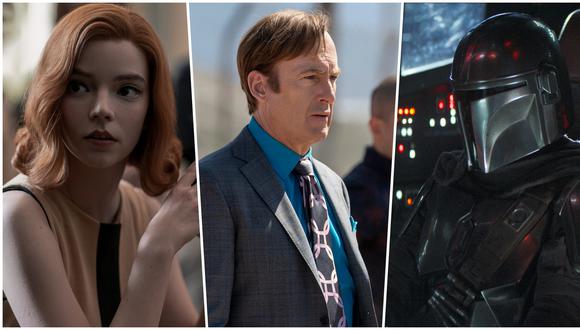 De izquierda a derecha, escenas de "Gambito de dama", "Better Call Saul" y "The Mandalorian"; series que marcaron la pauta en el año 2020. Fotos: Netflix/ AMC/ Disney+.