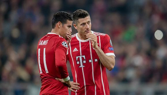 La continuidad de Robert Lewandowski con el Bayern es un enigma. A esto se suma una posible especulación sobre su llegada al Real Madrid. De ser así, James Rodríguez jugaría un rol importante. (Foto: AFP)