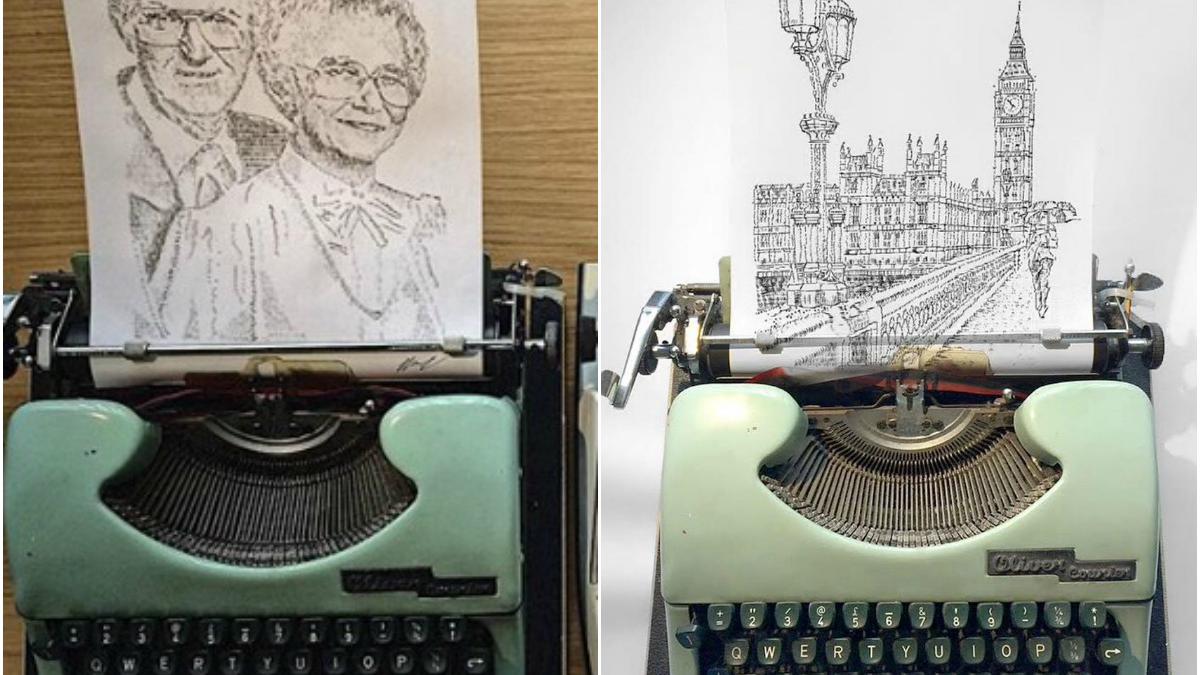 FOTOS  Este joven dibuja con máquinas de escribir y sus obras son  espectaculares