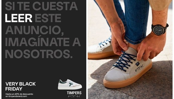 La peculiar campaña de una marca de zapatillas diseñada por invidentes para el Black Friday. (Foto: Instagram | Timbers)