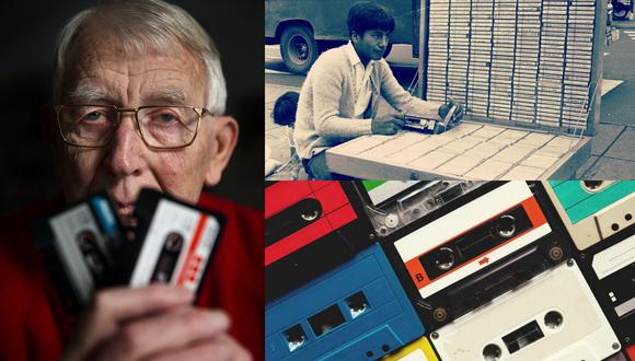 A la izquierda Lou Ottens, el ingeniero holandés que inventó el cassette, murió a los 94 años. al extremo superior derecho, u vendedor de cassettes en la Lima antigua.  (Fotos: Jerry Lampen/EFE/ iStock)